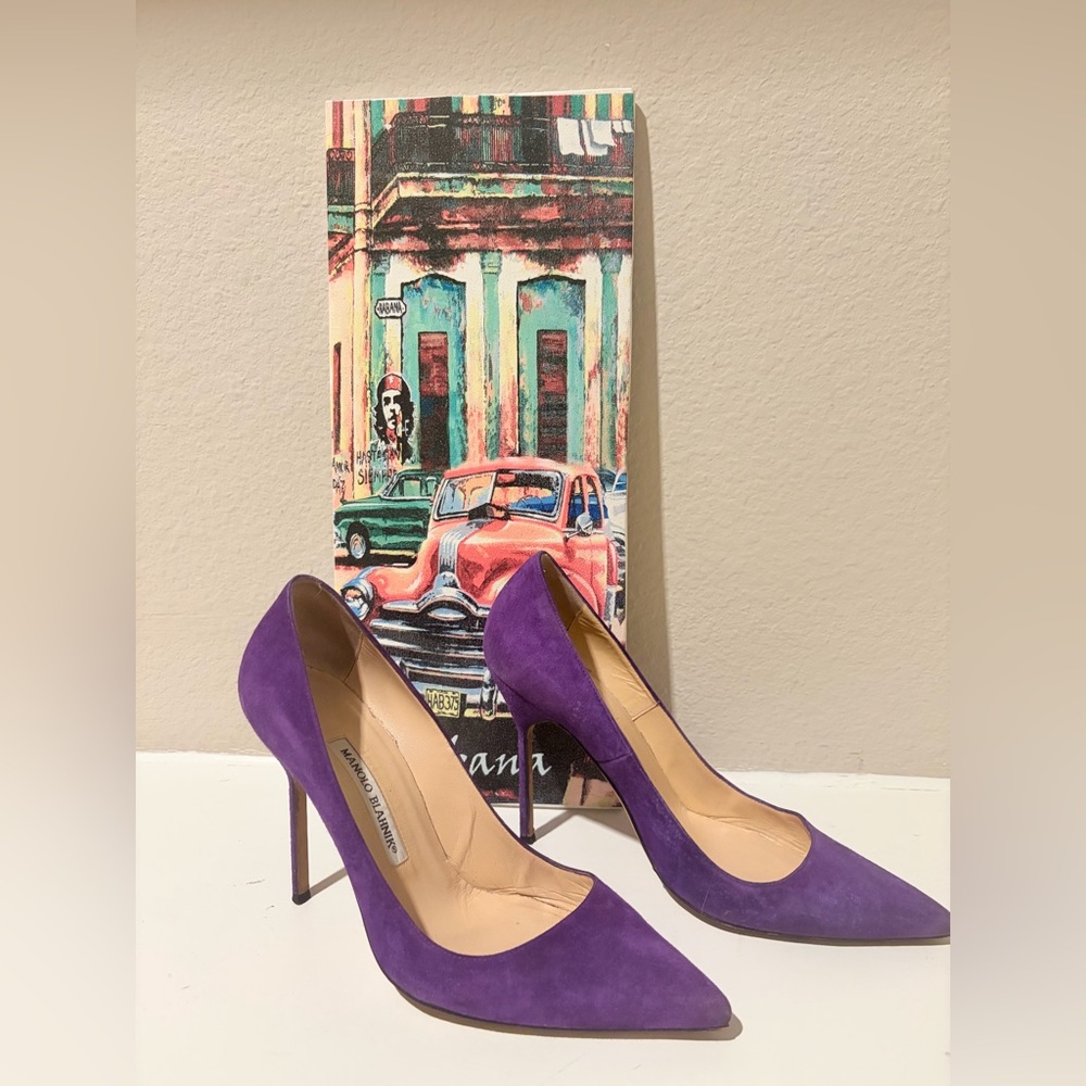 Manolo Blahnik Violet Suede Pointed-Toe Stilettos
